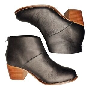 Toms Carpe‎ Diem Ankle Boots Womens US Size 7 Black Leather Block Heel Back Zip